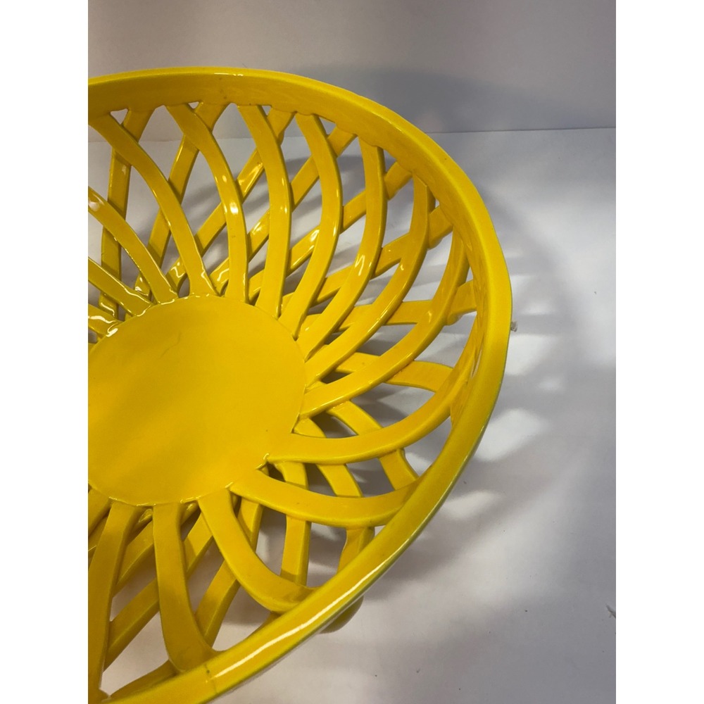 Food Network Yellow Ceramic Lattice Fruit Bowl Woven Openwork Centerpiece - Picture 3 of 11